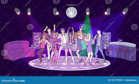 Night Club Interior With Dance Floor And People Sketch Vector