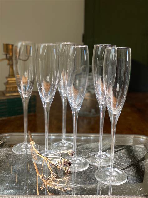 Vintage Clear Crystal Champagne Glasses Set Of 6 Crystal Etsy