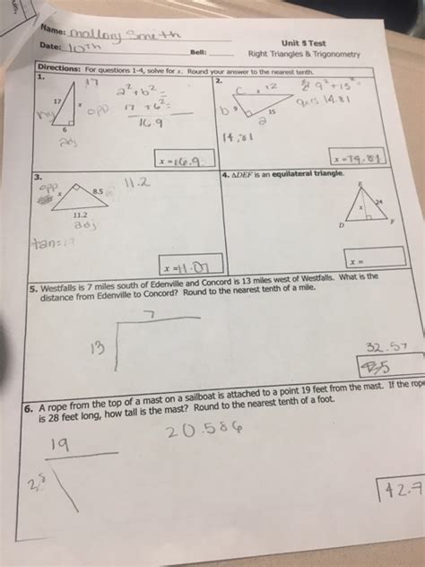 How can we use them to solve for unknown sides and angles in right. Solved: Date LoTh Unit S Test Right Triangles & Trigonomet ...