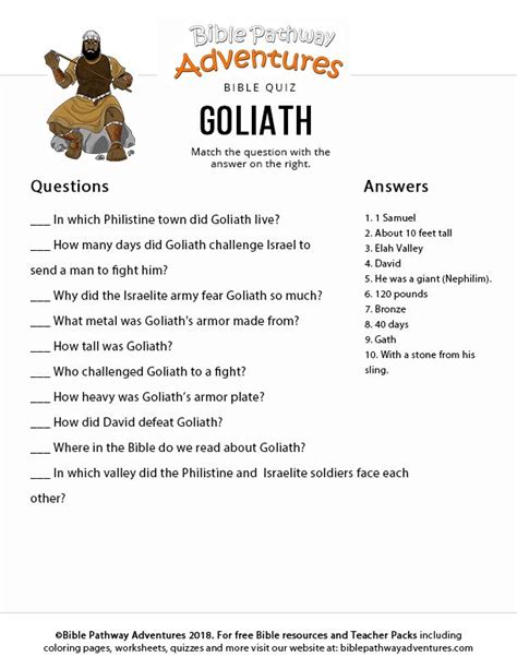 Goliath Bible Quiz For Kids Free Download Sunday School Activities