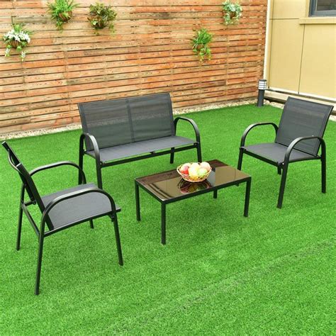 Bigzzia rattan garden furniture set, 4 piece patio rattan furniture sofa weaving wicker includes 2 armchairs,1 double seat sofa and 1 table (black) 3.7 out of 5 stars 141 $169.99 $ 169. Amazon: 4 Piece Patio Furniture Outdoor Sofa Garden Lawn ...