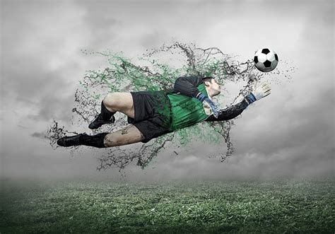 Desktop Hintergrundbilder Torhüter Fußball Sportliches Sprung Ball