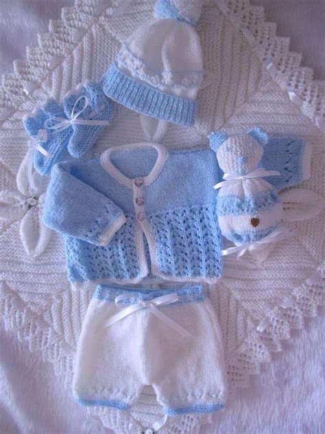 Crochet Baby Boy Yellow And Blue Sweater Set Layette With Leggings