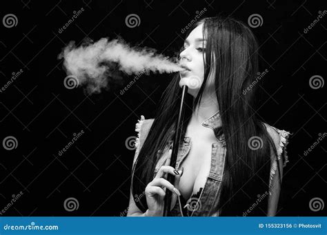 White Cloud Of Smoke Vaping Is Sexy Nicotine Addiction Glamorous Brunette Smoking Vaping