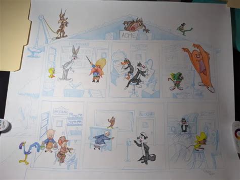 Virgil Ross Animation Art Looney Bin Concept Art Original Looney Tunes