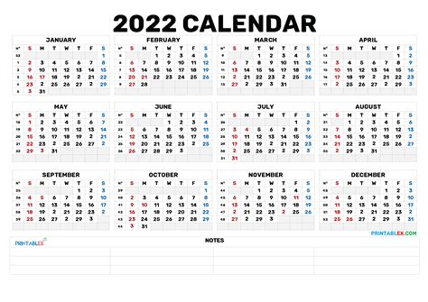 Full Year 2022 Calendar Printable Calendar 2022