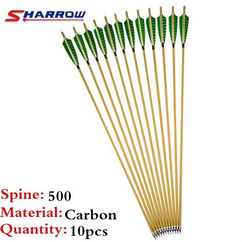 10pcs 30 Archery Carbon Arrow Spine 500 Pure Carbon Arrows Replaceable