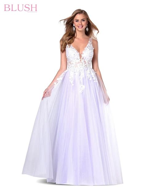 Blush Prom Long Pastel Sheer Prom Dress Floral Applique Ballgown