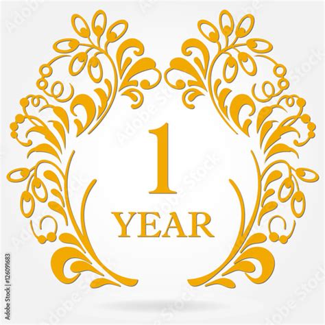 1 Year Anniversary Icon In Ornate Frame With Floral Elements Template
