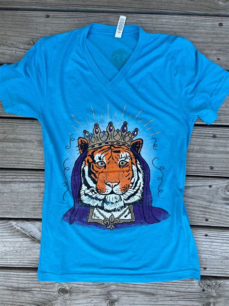 Adult Tiger Queen V Neck On Turquoise Mr Ps Tees