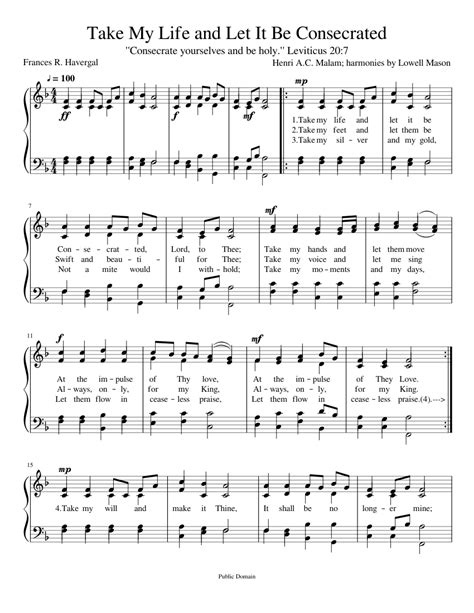 Take My Life And Let It Be Consecrated Sheet Music For Piano Solo
