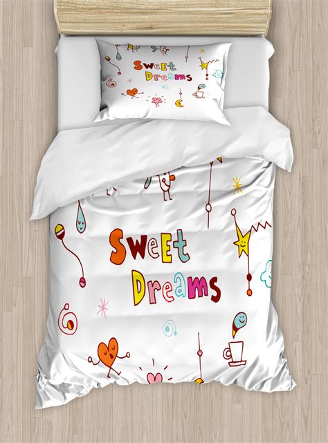 Sweet Dreams Twin Size Duvet Cover Set Doodle Stars Box Crescent Moon