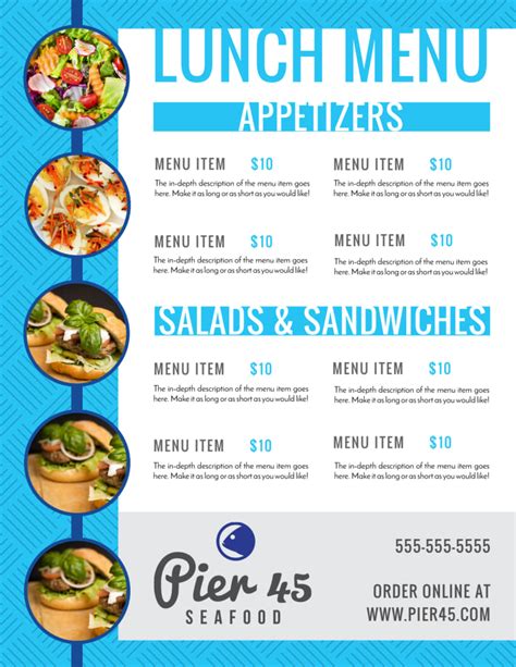 Blue Lunch Menu Template Mycreativeshop