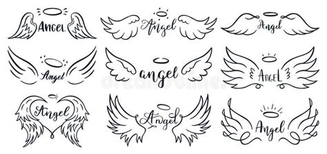 Letras Dibujadas A Mano Doodle Elegantes Alas ángel Frases Esbozadas