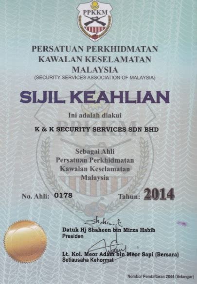 +603 kawalan kejuruteraan yang wajar. K&K Security Services Sdn. Bhd. | Registration Certificates