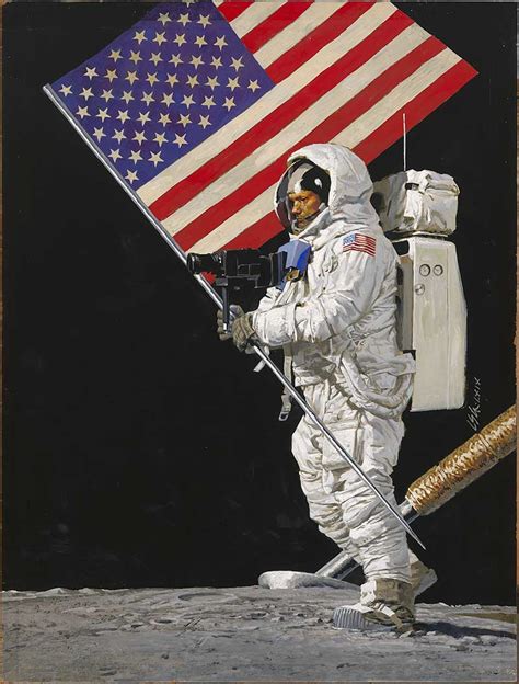 Neil Armstrong On Moon With Flag