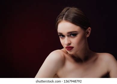 Beautiful Sexy Brunette Girl Posing Black Stock Photo