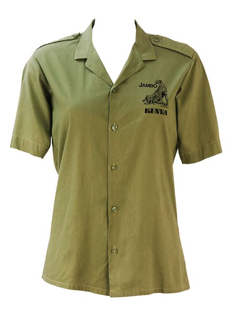 Khaki Green Safari Shirt with Jambo Kenya Cheetah Design Front & Back 