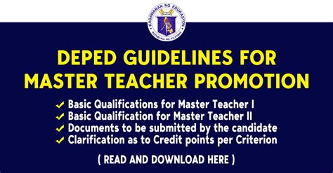 Deped Guidelines For Master Teacher Promotion