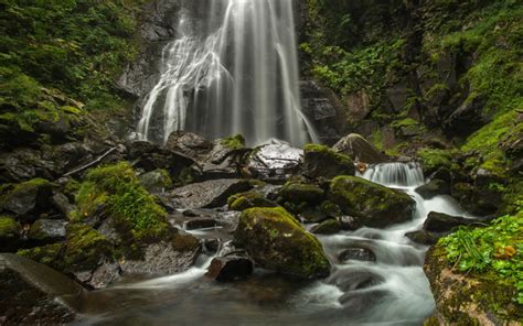 Download Wallpapers Beautiful Waterfall Rock Rain Forest Mountain