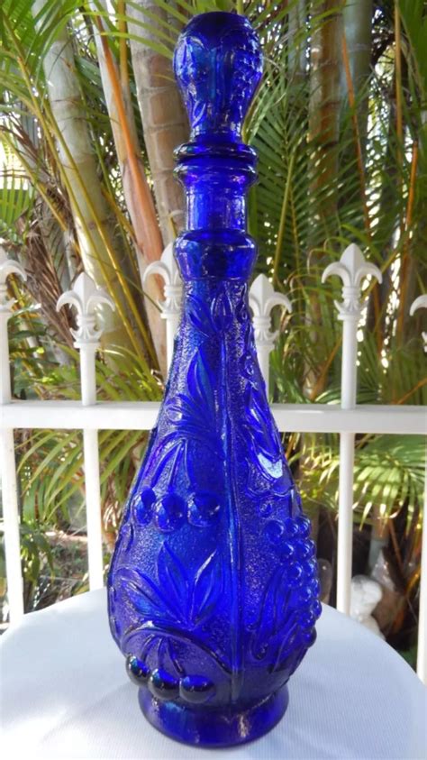 Vintage Glass Cobalt Blue Genie Bottle Blue Glassware Blue Glass Blue Bottle