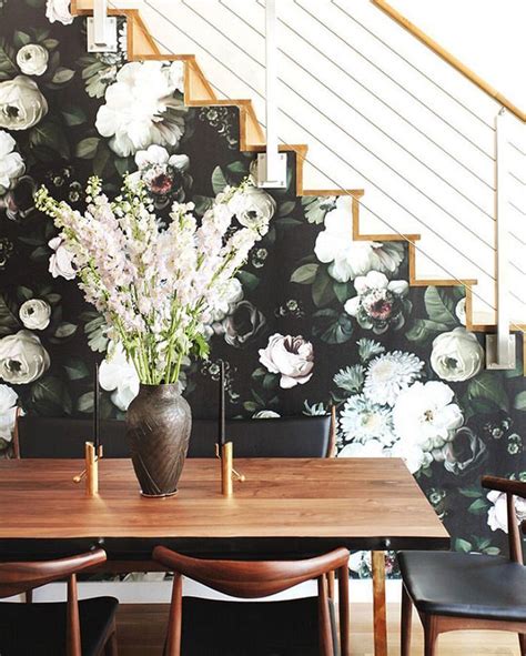 Bold Floral Wallpaper Along The Staircase Wallpaper Accent Wall