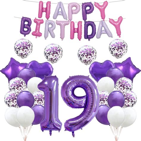 19th Birthday Balloon 19th Birthday Decorations Purple 19 Balloons