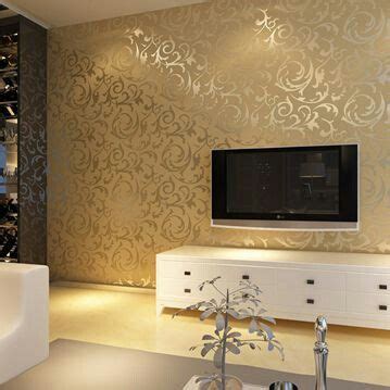 White and gold geometric floral motif art deco pattern wallpaper. Wallpaper | Gold living room decor, Design living room ...