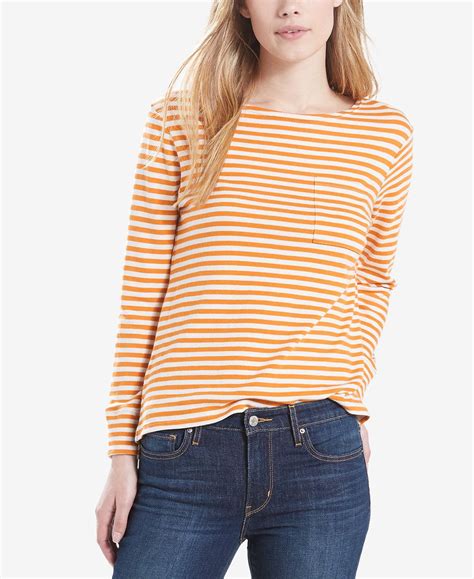 Levis Ada Cotton Striped T Shirt Womens Long Sleeve T Shirts Slp