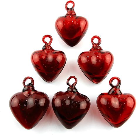 Red Glass Handblown Heart Ornament Set 6 Hearts Paperweight Etsy