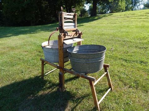 Antique Wringer Clothes Washing Stand W Galvanized Tubs Vintage