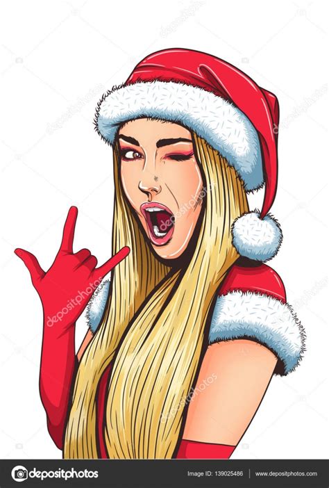 pop art christmas sexy woman in santa claus hat with open mouth stock vector by ©stotepic 139025486