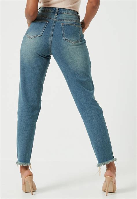 Tall Blue Vintage Wash Riot High Rise Ripped Mom Rigid Jeans Missguided
