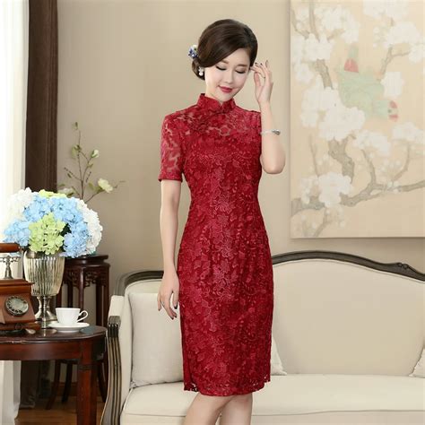 Buy Traditional Chinese Lace Dress Womens Red
