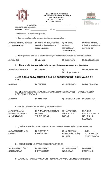 Doc Examen De Diagnostico Segundo Grado 2014 1 Enrique Hernandez