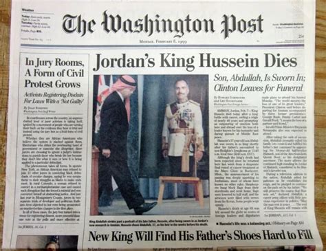 1999 Headlin Display Newspaper King Hussein Of Jordan Dead Longest