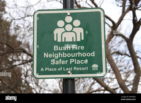 Bush Fire Neighbourhood Safer Place A Place Of Last Resort Sign Peace