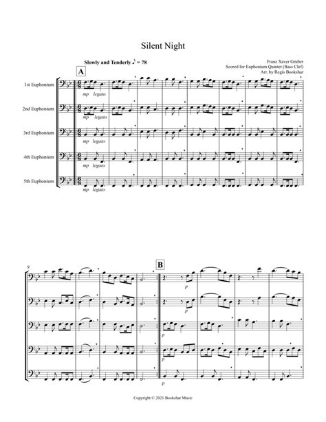 Silent Night Bb Euphonium Quintet Bass Clef Sheet Music Franz