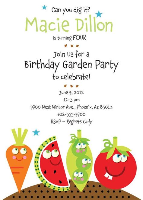 An Image Of A Birthday Party Card With Vegetables On It And The Words