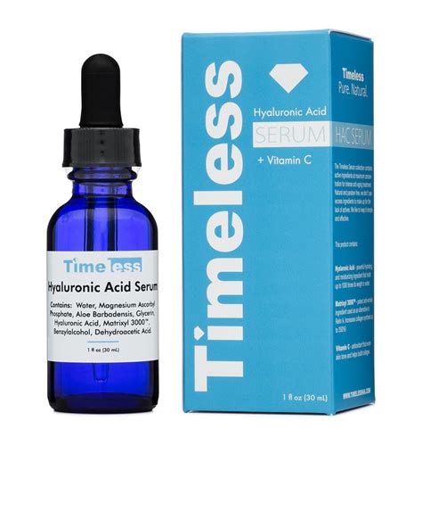 With hyaluronic acid, vitamins c and e, retinol and peptides, the fine lines on your face and neck are softened and your skin feels softer, smoother who should use 180 cosmetics hyaluronic acid serum? Timeless Skin Care Hyaluronic Acid Vitamin C Serum 1 oz ...