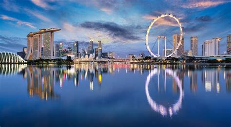 Singapore Panorama Skyline At Sunrise Marina Bay Stock Photo Image