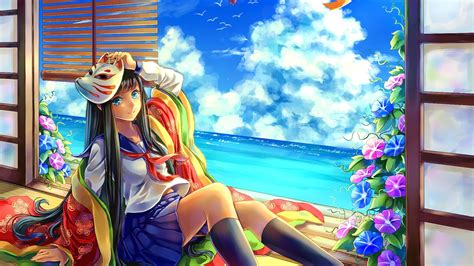 Wallpaper Window Anime Girls Mask Sailor Uniform Original