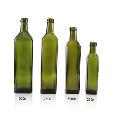 1000ml Square Bottle Quadra Antique Green Olive Oil Glass Bottle High Quality Olive Oil Glass