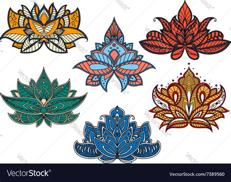 Colorful Paisley Flowers With Indian Motifs Vector Image