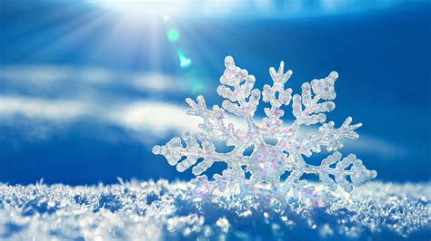 Hd Wallpaper Snow Snowflake Lens Flare Ice Crystals Sun Rays