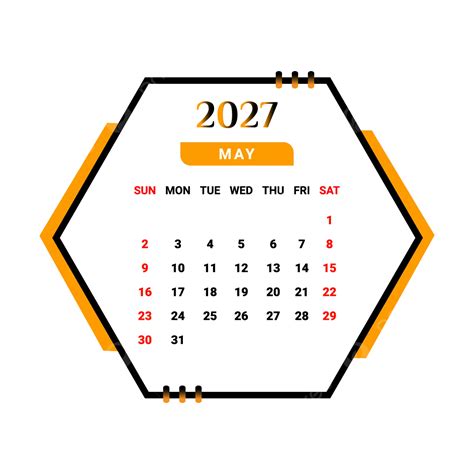 2027 May Month Calendar With Yellow And Black Vector Monthly Calendar