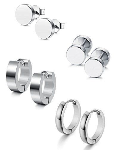 Jstyle 4 Pairs Stainless Steel Stud Earrings For Men Women Hoop