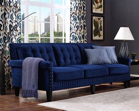 Navy Blue Velvet Sofa Velvet Modern Upholstered Sofa Blue Sofa