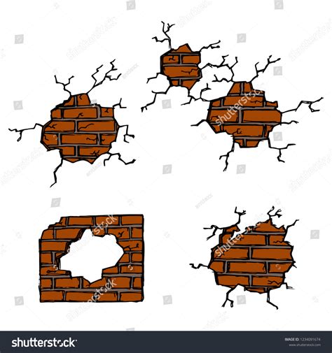 Handdrawn Set Cracked Brick Walls Vector Vector De Stock Libre De