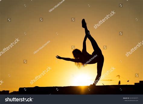 Female Gymnast Showing Her Flexibility Split Stock Photo 1919107271